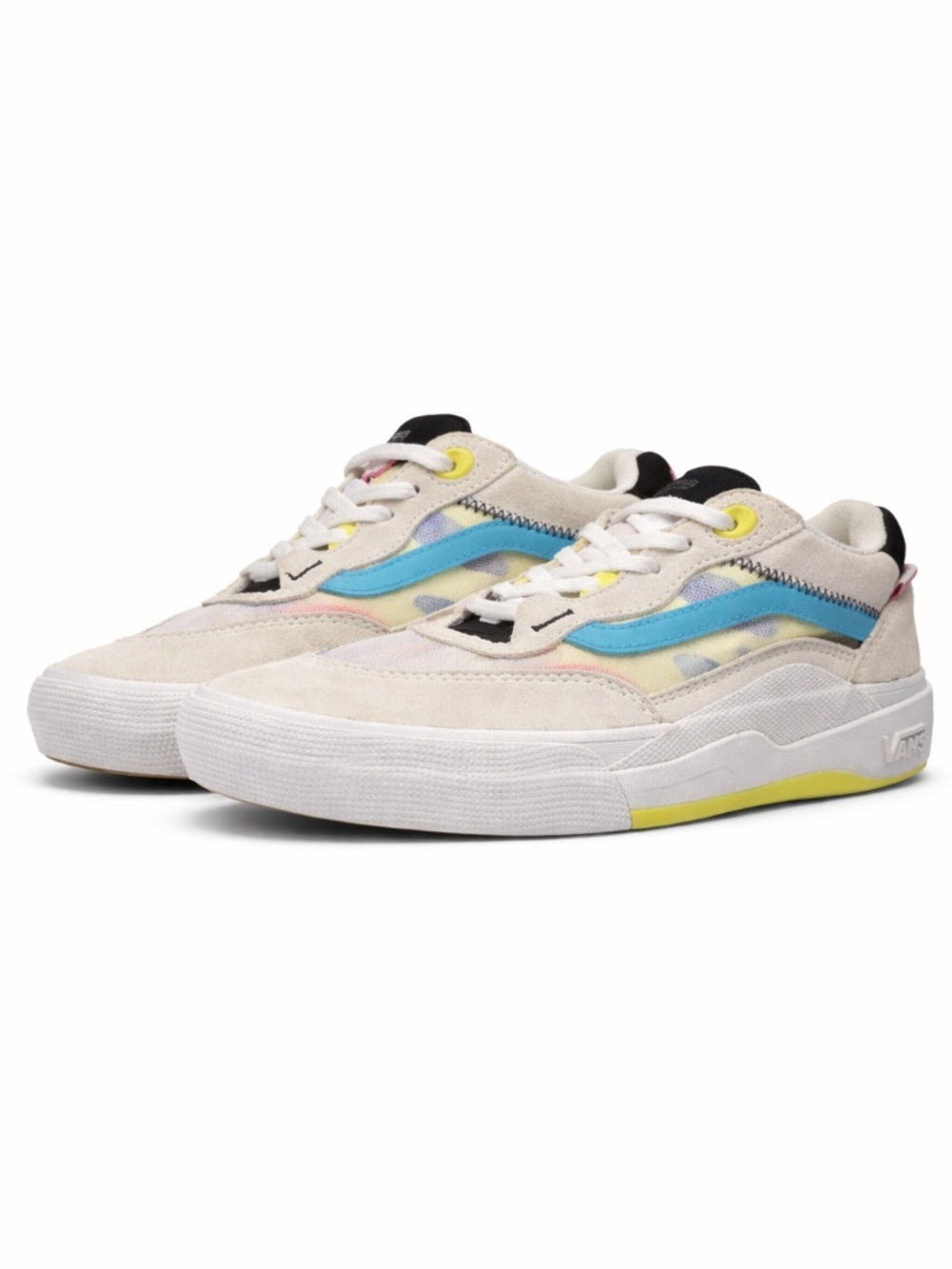4/$20➡️ Vans Cream Blue Sneakers Mesh Pink Yellow Accents – Men 6 / Women 7.5